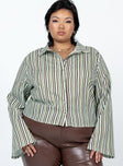 Front view of model wearing  front Princess Polly Full Sleeves High Neck  Anni Stripe Shirt Multi Curve