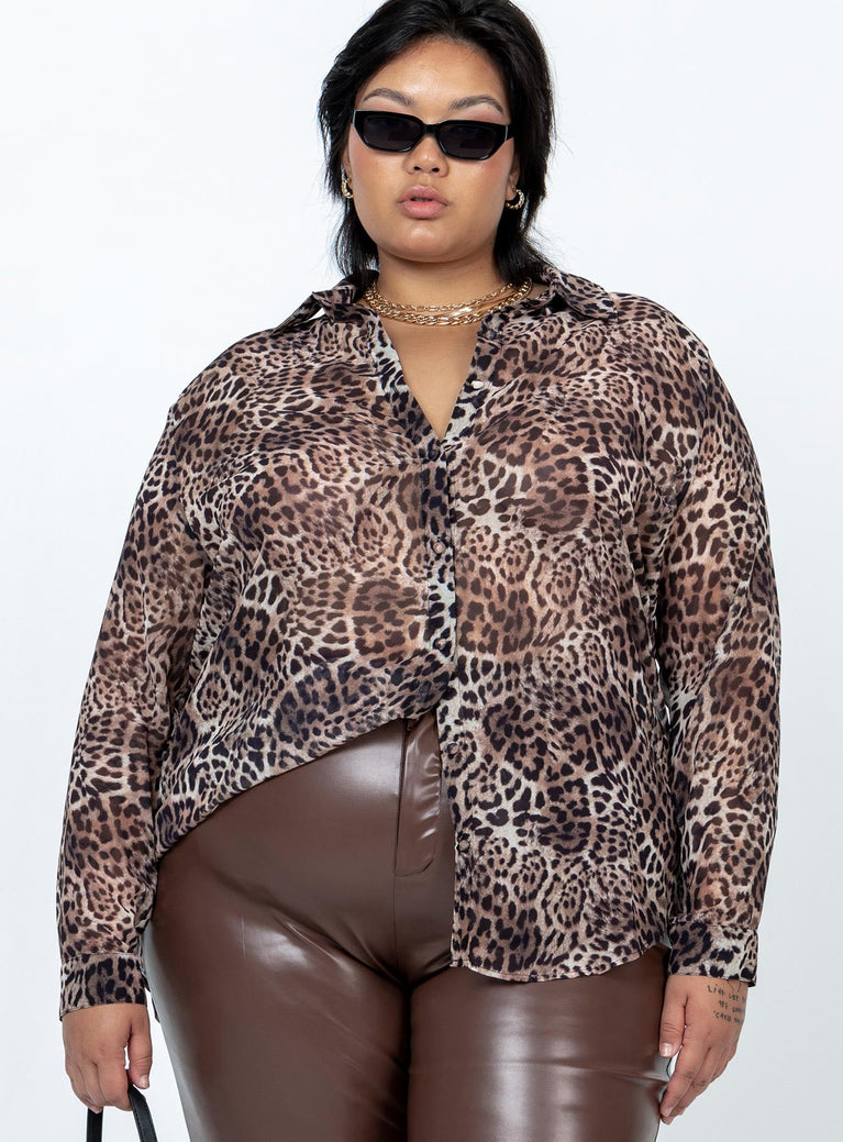 product Princess Polly Full Sleeves High Neck  Hayden Shirt Leopard Curve