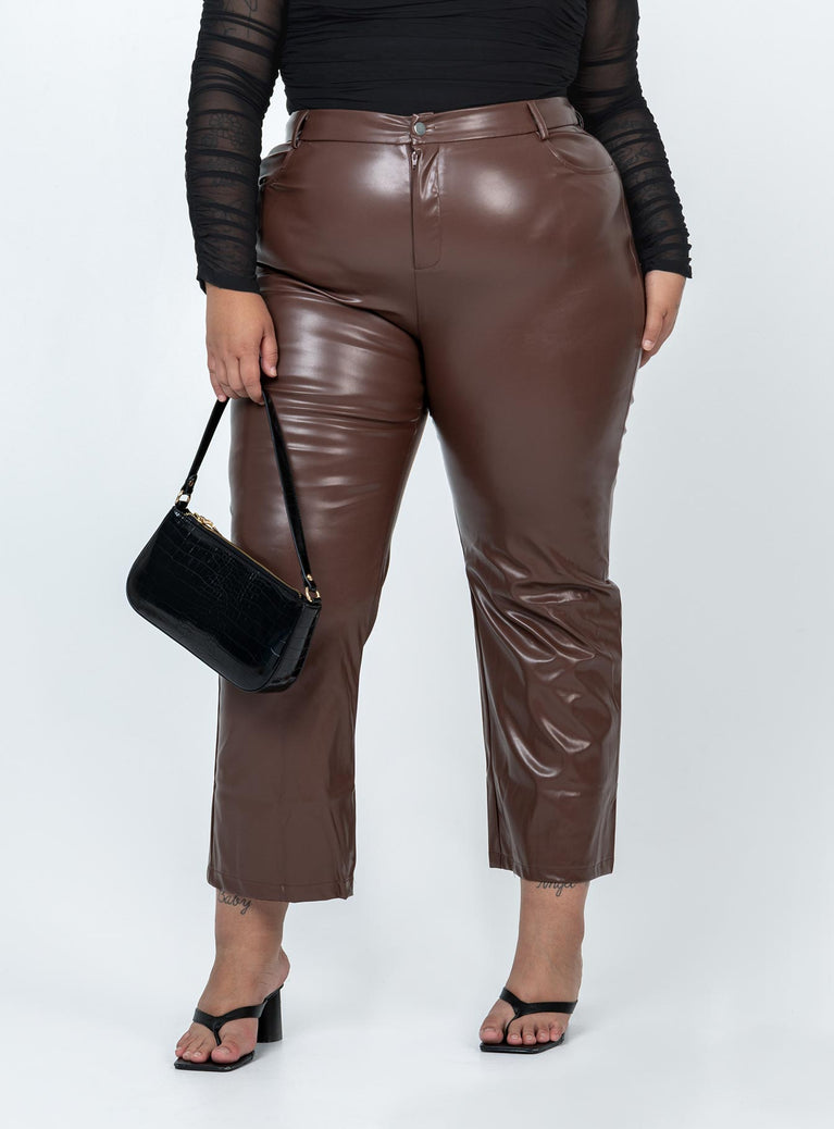 Front view of model wearing  front Princess Polly  Love Lies Pants Brown Curve