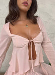 Front view of model wearing  front Princess Polly Full Sleeves Full Sleeves Sweetheart Sweetheart  Godet Top Pink