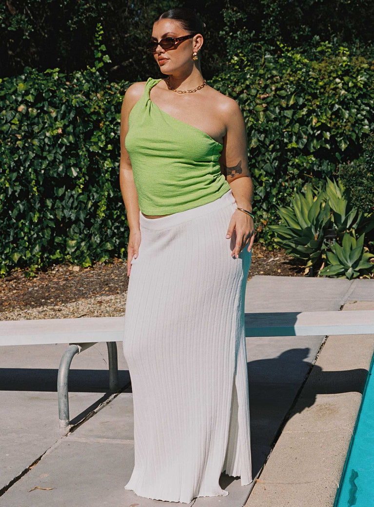   front view of model wearing Princess Polly Santorini Knit Maxi Skirt White Curve Maxi 