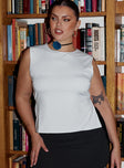 front view of model wearing Princess Polly Uzo Top White Curve Sleeveless Crew Neck 