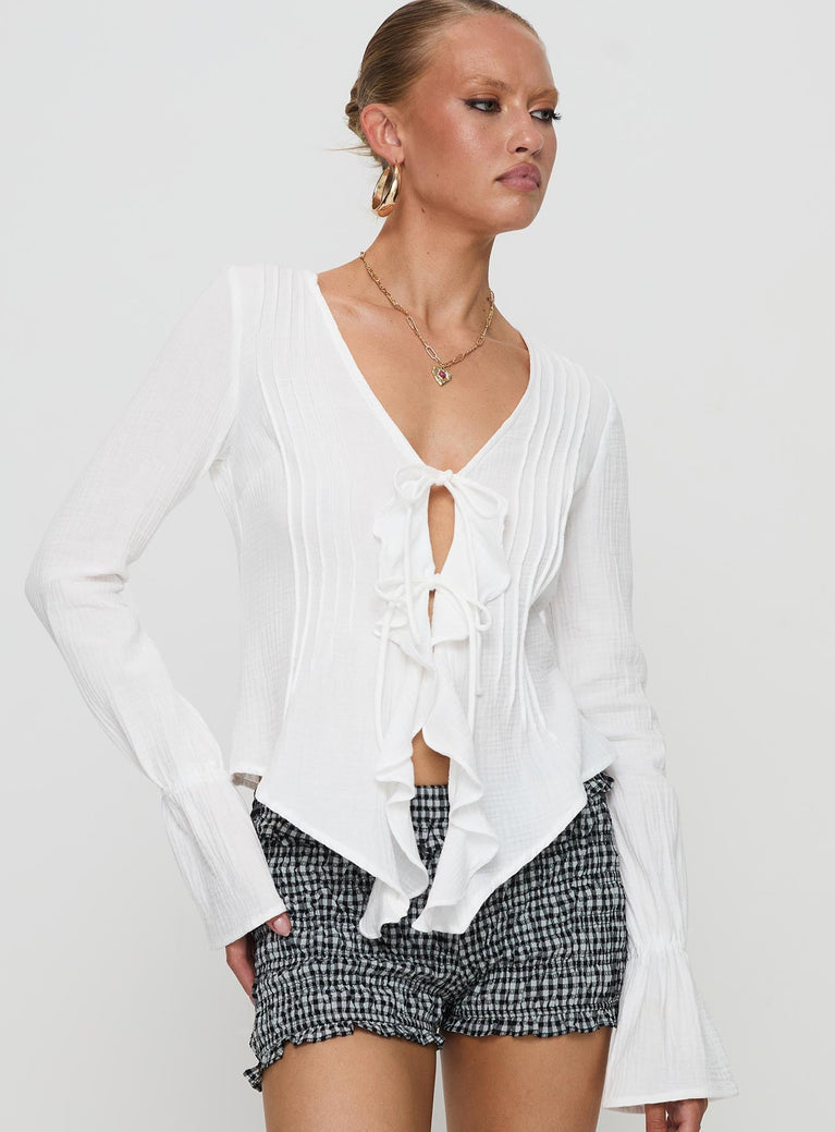 Bonheur Ruffle Long Sleeve Top White