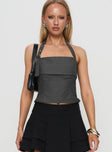 front view of model wearing Princess Polly Fever Pitch Top Slate Sleeveless Square Neck 