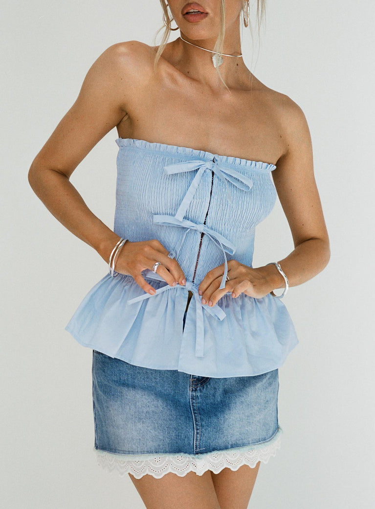 Jaymie Strapless Bow Top Blue