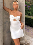 Front view of model wearing  front Princess Polly Sweetheart Neckline  Shellie Mini Dress White