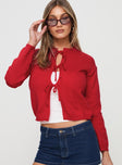 Genova Tie Up Cardigan Red