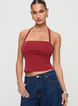 front view of model wearing Princess Polly Nexus Top Red Sleeveless Square Neck 