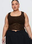 Bennington Lace Top Brown Sleeveless Square Neck 