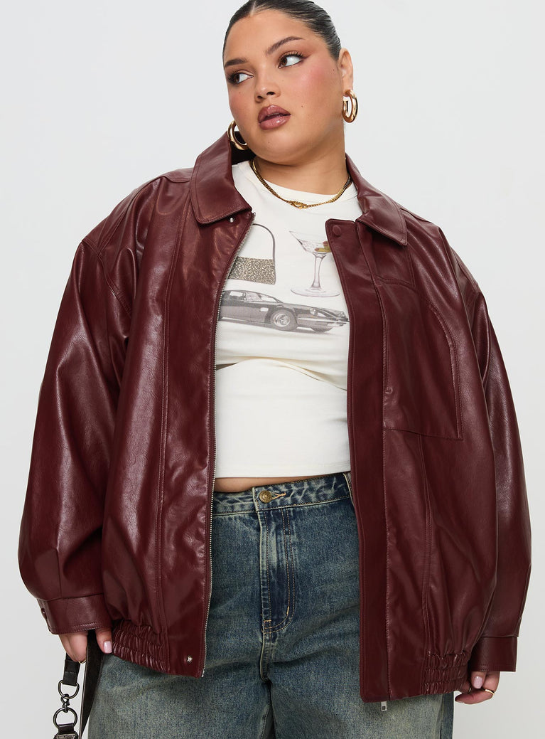 Devija Faux Leather Jacket Burgundy Curve