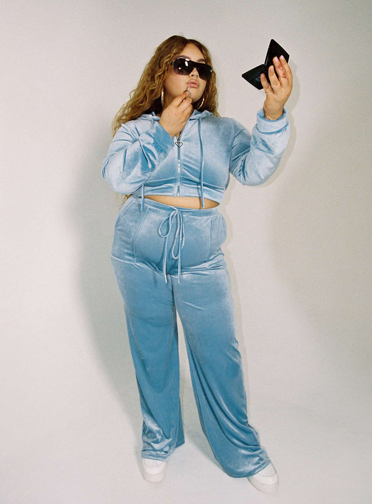 product Princess Polly High Waisted Pants High Waisted Pants High Waisted Pants High Waisted Pants  Velour Track Pant Blue Curve