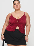 front view of model wearing Princess Polly Juliana Top Dark Red Curve Sleeveless Plunger 