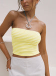 back view of model wearing Princess Polly Millert Tube Top Yellow Sleeveless straight 