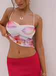 front view of model wearing Princess Polly Palladino Halter Top Floral / Multi Sleeveless Sweetheart 