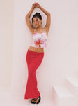   side view of model wearing Princess Polly Hugs & Kisses Knit Maxi Skirt Red Midi Skirts 