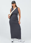 Front view of model wearing  front Princess Polly Asymmetric Neckline  Bena Maxi Dress Slate