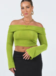 product Princess Polly Full Sleeves Asymmetric Neckline  Saro Off The Shoulder Top Green