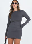 front view of model wearing Princess Polly Gatewood Long Sleeve Mini Dress Slate 