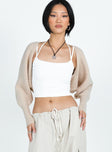 front view of model wearing Princess Polly Aviana Cardigan Beige Marle Cropped 