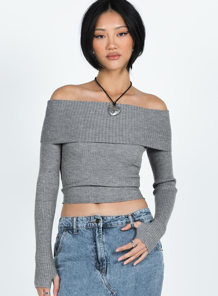 product Morley Off Shoulder Sweater Grey Marle Princess Polly  Long 