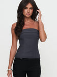 front view of model wearing Princess Polly Good Looking Strapless Top Charcoal Sleeveless straight 