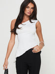 front view of model wearing Princess Polly Vulnerable One Shoulder Top White Sleeveless Asymmetric Neckline 