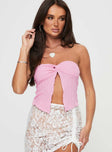 front view of model wearing Princess Polly Mani Top Pink Sleeveless Sweetheart 