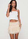 back view of model wearing Princess Polly Finlie Lace Rara Skirt Cream / Floral Mini Skirts 