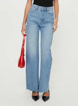 front view of model wearing Princess Polly Henesey Raw Hem Jeans Mid Wash High Waisted 