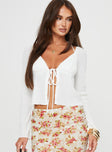 Front view of model wearing  front Princess Polly Full Sleeves Square Neck  Chantria Long Sleeve Halter Top White