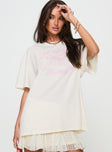 front view of model wearing Princess Polly All My Love Bow Tee White Half Sleeves Crew Neck 