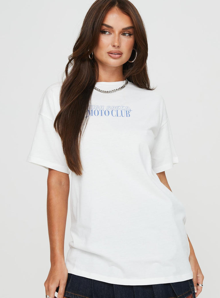 Front view of model wearing  front Princess Polly Half Sleeves High Neck  High Speed Oversized Tee White