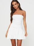 front view of model wearing Princess Polly Glamour Girl Strapless Bubble Hem Mini Dress White Straight Neck 