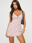 front view of model wearing Princess Polly Karena Mini Dress White / Red Floral Plunger 