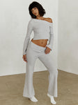 side view of model wearing Princess Polly Try Me Knit Pants Grey Low Rise Pants 