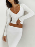 front view of model wearing Princess Polly Memi Long Sleeve Top White Full Sleeves Plunger 