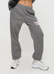 front view of model wearing Princess Polly Princess Polly Track Pants Puff Text Charcoal 