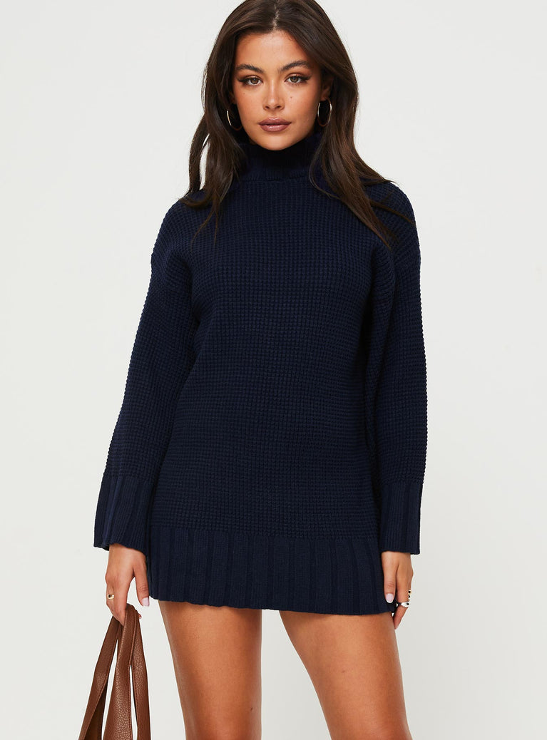 product Princess Polly High Neck  Tarin Knit Mini Dress Navy