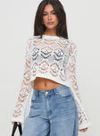 back view of model wearing Princess Polly Aileen Crochet Sweater White Cropped 