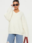 front view of model wearing Princess Polly Jem Oversized Sweater Cream Long 