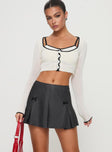   front view of model wearing Princess Polly Little Bow Peep Mini Skirt Grey Mini Skirts 