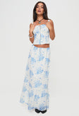   front view of model wearing Princess Polly Modern Girl Maxi Skirt White / Blue Floral Maxi 