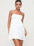 front view of model wearing Princess Polly Ortega Mini Dress White Petite Square Neck 