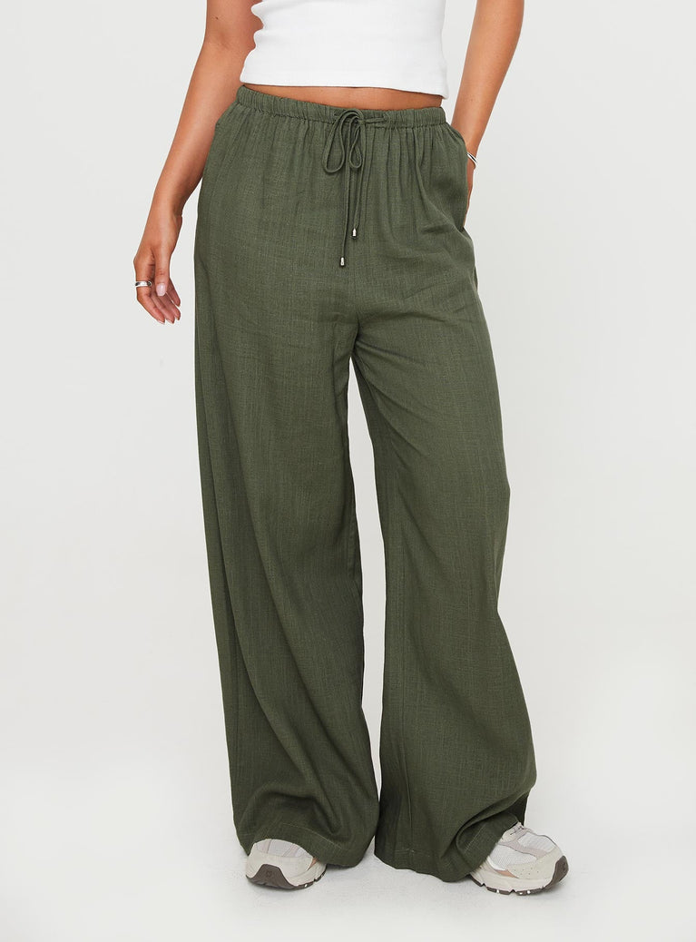 product Princess Polly High Waisted Pants  Ogilvie Linen Blend Pants Olive