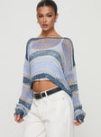 back view of model wearing Princess Polly Perren Sweater Blue Stripe Cropped 