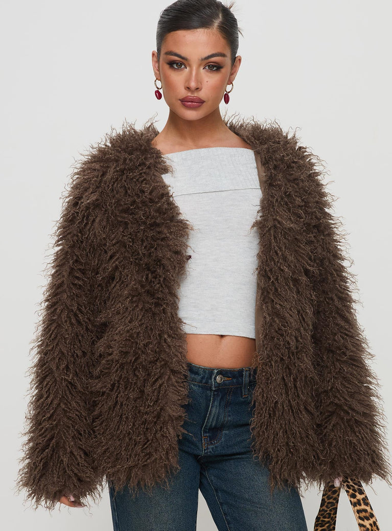 Cheshire Faux Fur Jacket Chocolate