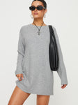 Front view of model wearing  front Princess Polly V-Neck  Prewitt Sweater Mini Dress Grey