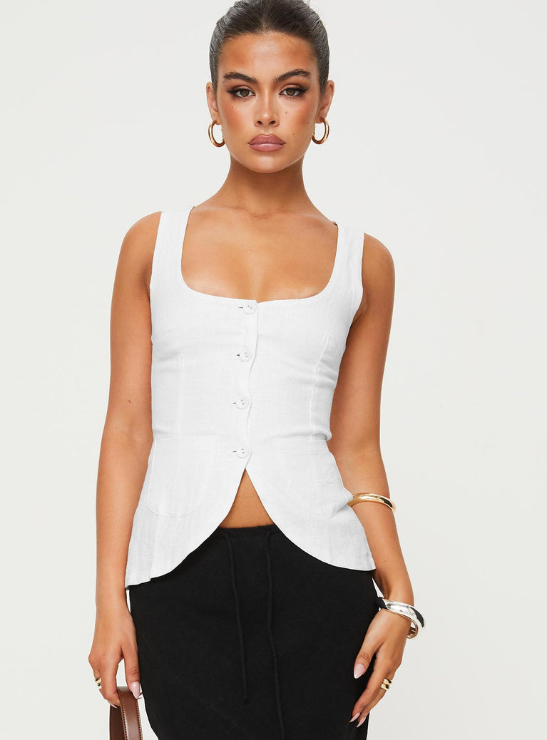 front view of model wearing Princess Polly Spirito Vest Top White Sleeveless Square Neck 