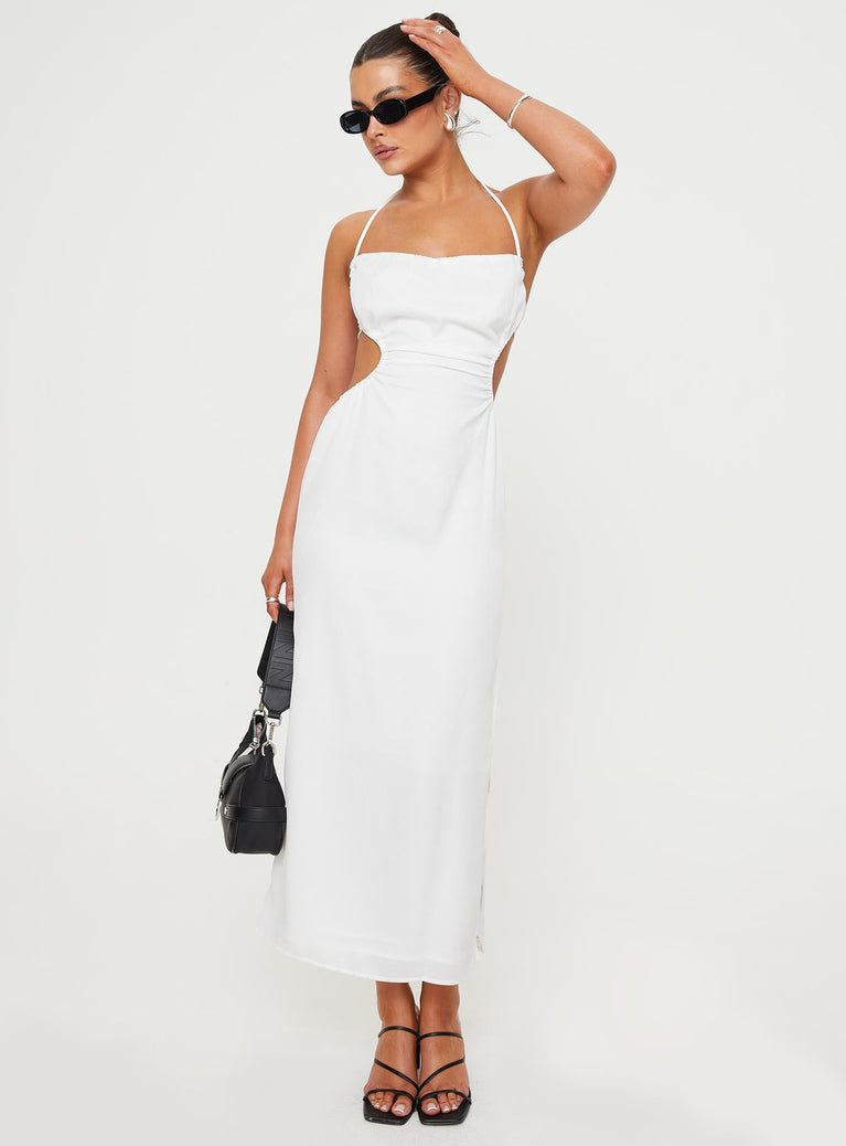 front view of model wearing Princess Polly Tailor Maxi Dress White Square Neck 