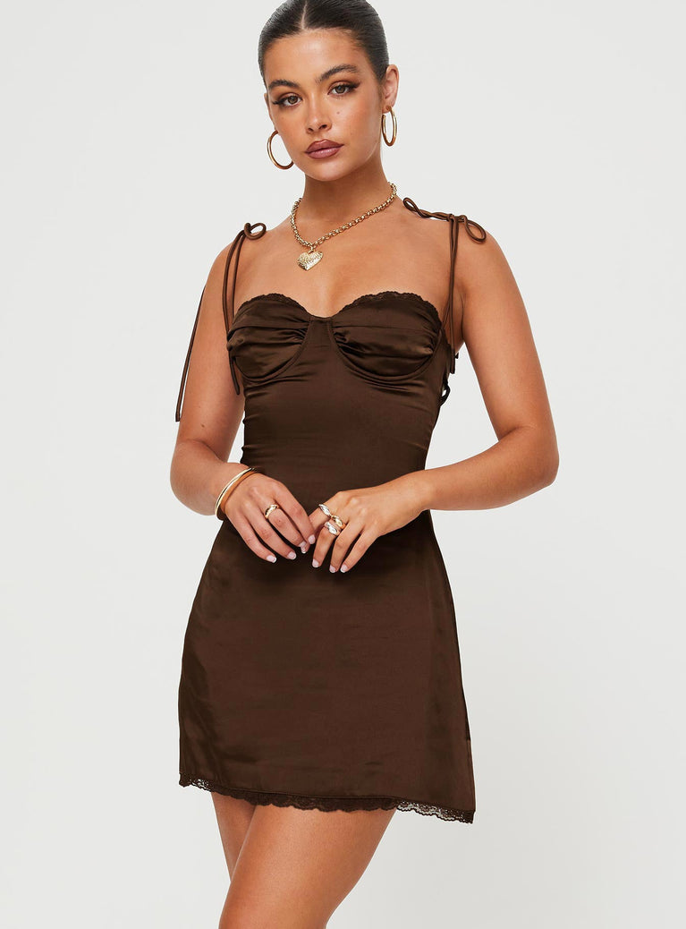 product Princess Polly Square Neck Square Neck  Wayzer Mini Dress Chocolate